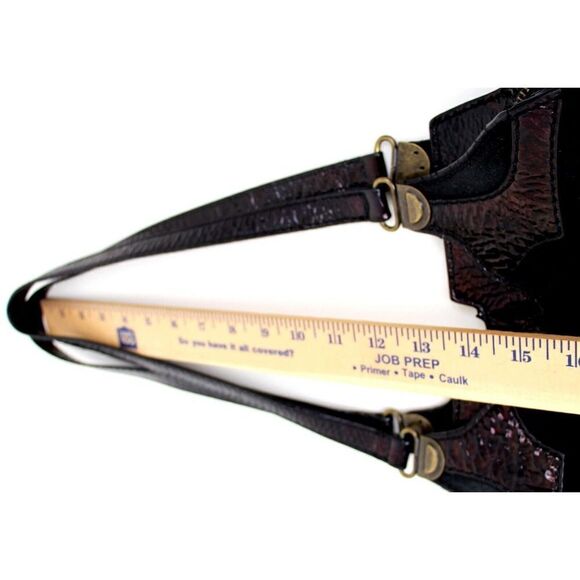 BICA CHEIA BLACK CRINKLED GENUINE LEATHER SUEDE TOTE SHOULDER BAG HANDBAG PURSE - Picture 9 of 10